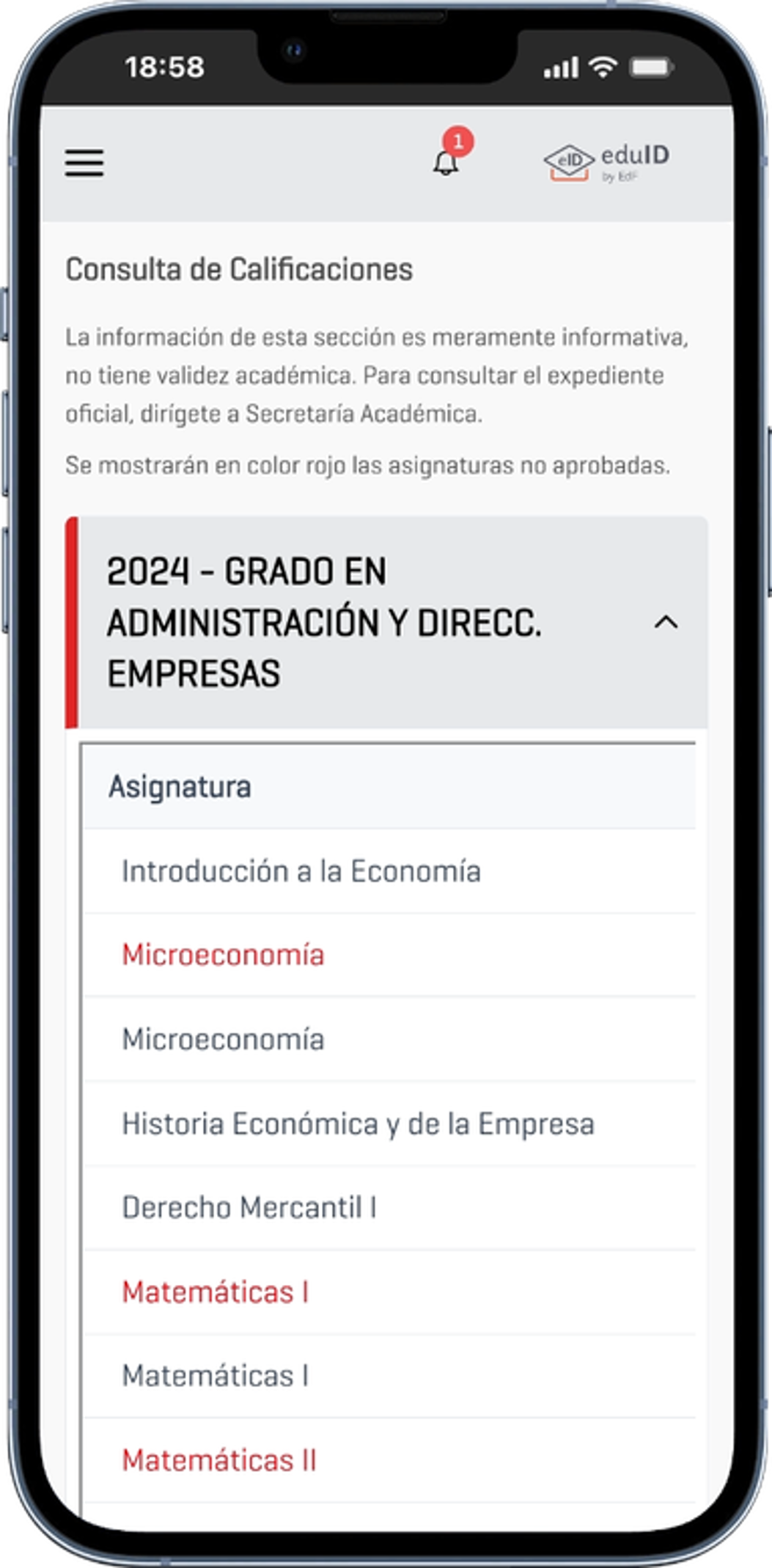 Listado de notas